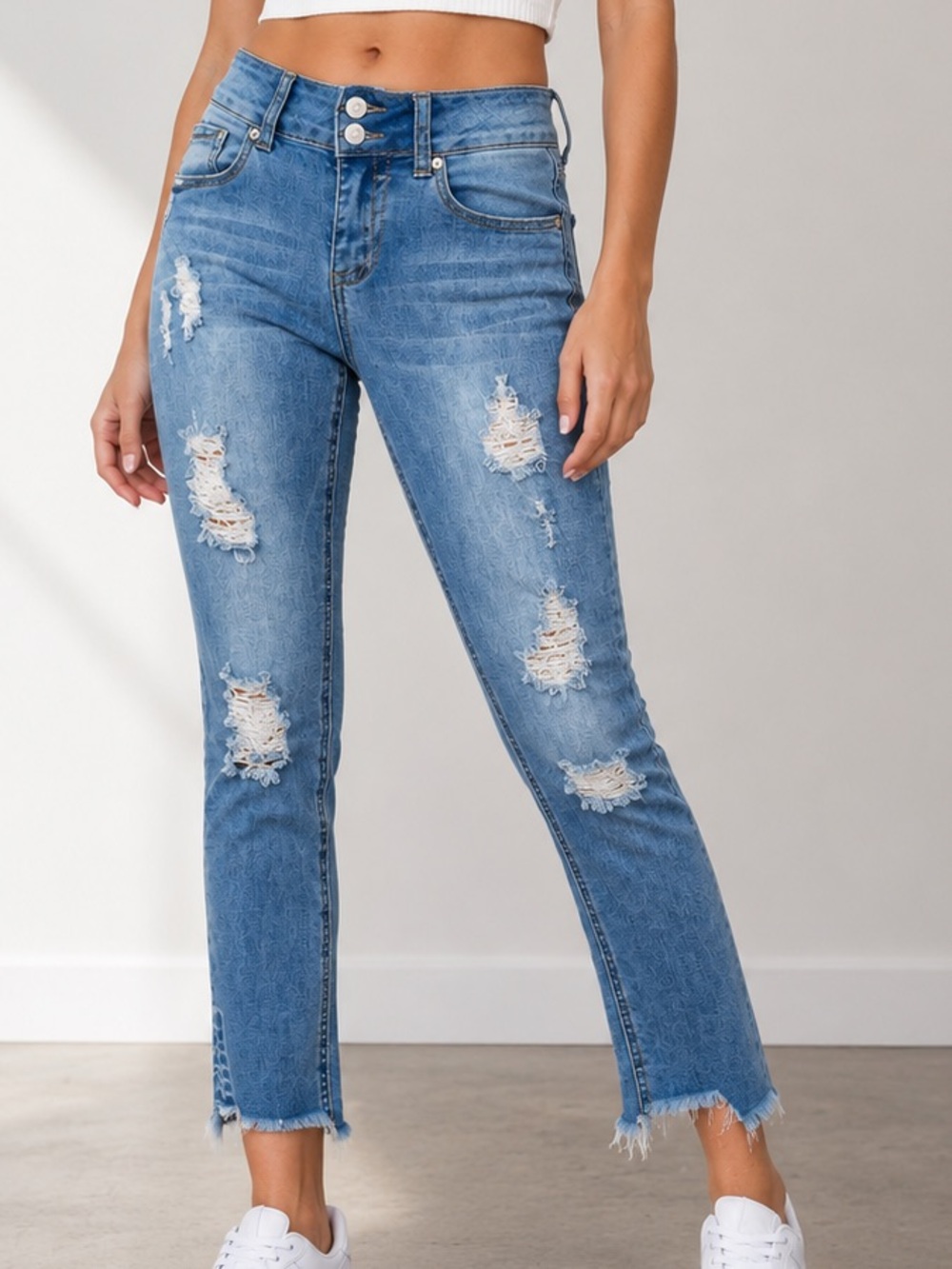 Indigo Rein Distressed Cropped Jeans